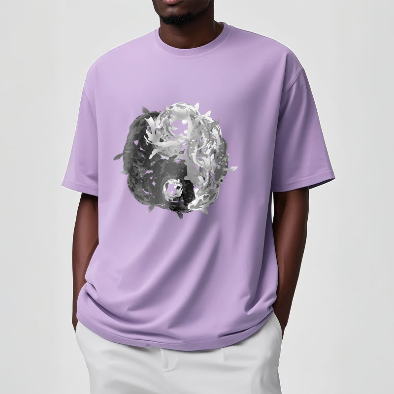 T-shirt en coton avec motif de pierres de Buddha Stones, Yin Yang, poisson Koi - image 17