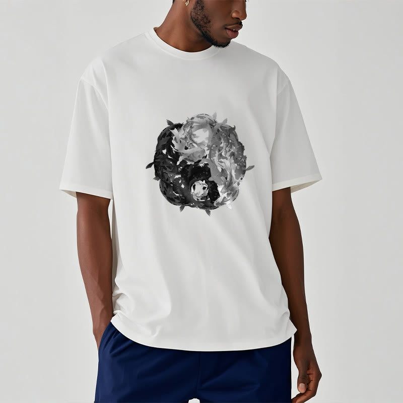 T-shirt en coton avec motif de pierres de Buddha Stones, Yin Yang, poisson Koi - image 2