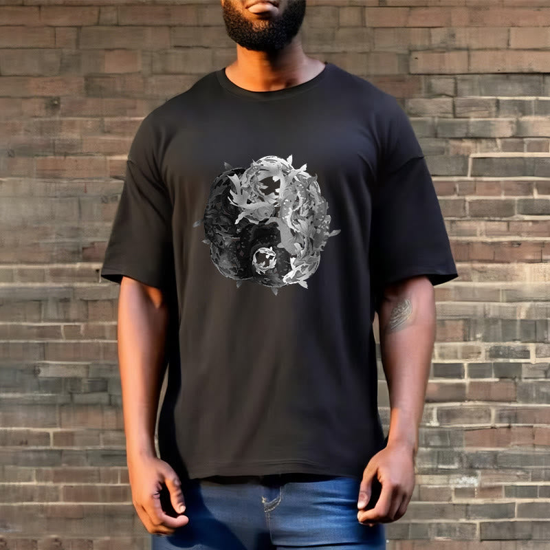 T-shirt en coton avec motif de pierres de Buddha Stones, Yin Yang, poisson Koi - image 8