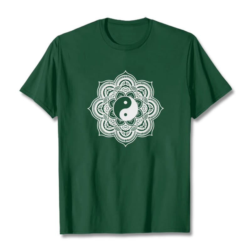 T-shirt en coton Buddha Stones et mandala Yin Yang - Vert forêt - 2XL - image 8