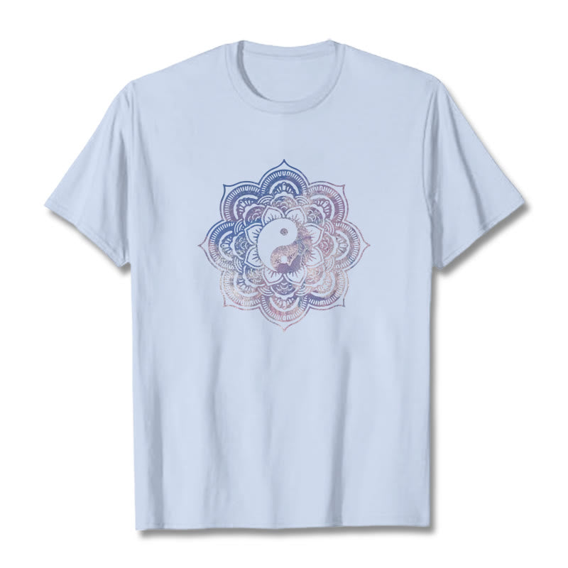 T-shirt en coton Buddha Stones et mandala Yin Yang - Cyan clair - 2XL - image 0