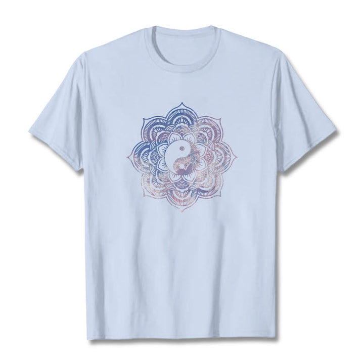 T-shirt en coton Buddha Stones et mandala Yin Yang - Cyan clair - 2XL - image 0