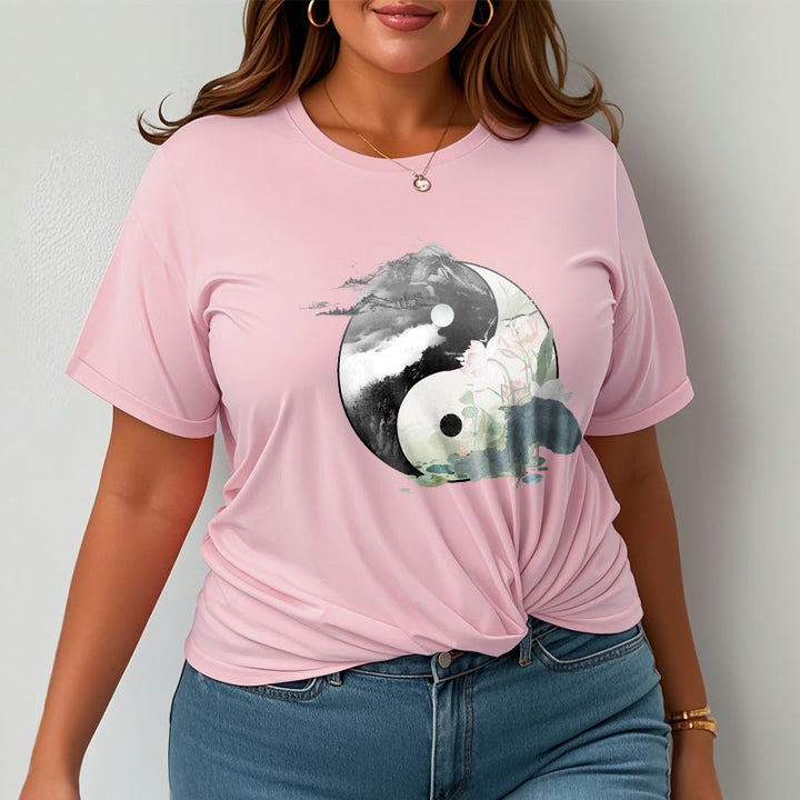 T-shirt en coton avec peinture à l' Buddha Stones et feuilles de lotus Yin Yang - image 18