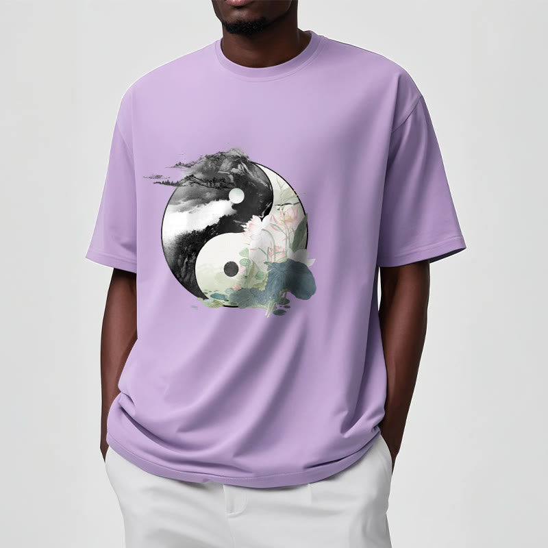 T-shirt en coton avec peinture à l' Buddha Stones et feuilles de lotus Yin Yang - image 20