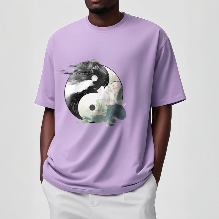 T-shirt en coton avec peinture à l' Buddha Stones et feuilles de lotus Yin Yang - image 20