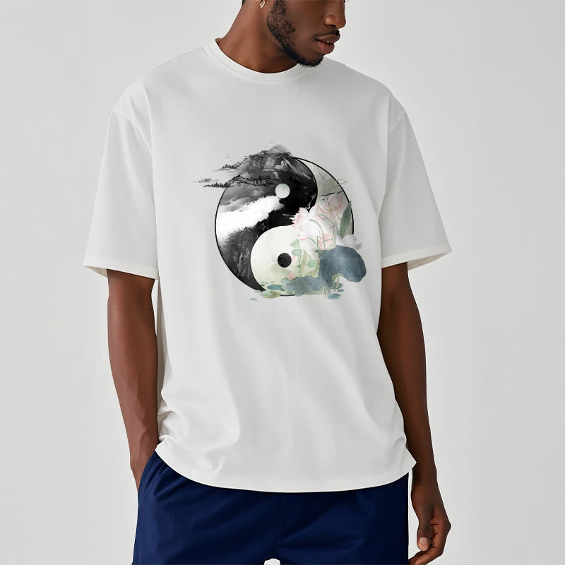 T-shirt en coton avec peinture à l' Buddha Stones et feuilles de lotus Yin Yang - image 10
