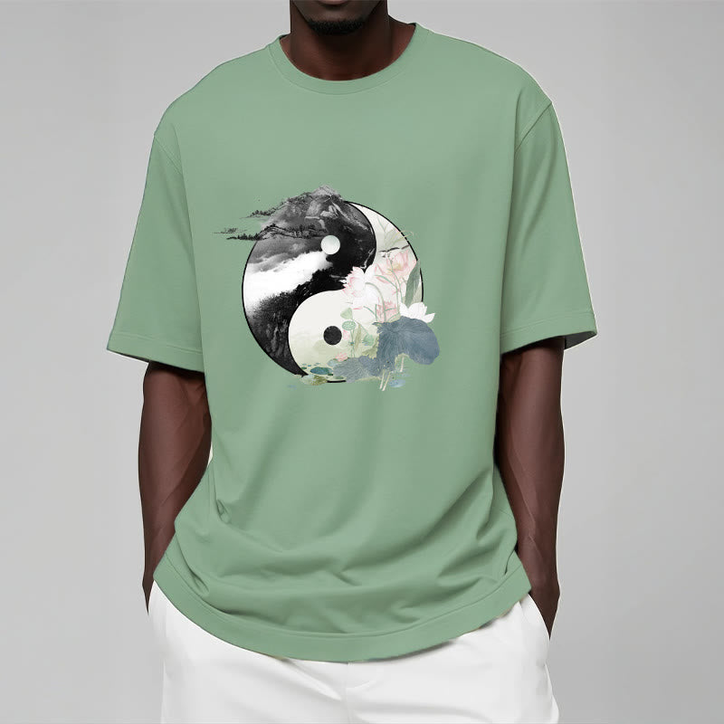 T-shirt en coton avec peinture à l' Buddha Stones et feuilles de lotus Yin Yang - image 16