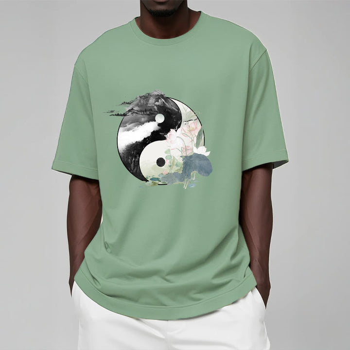 T-shirt en coton avec peinture à l' Buddha Stones et feuilles de lotus Yin Yang - image 16
