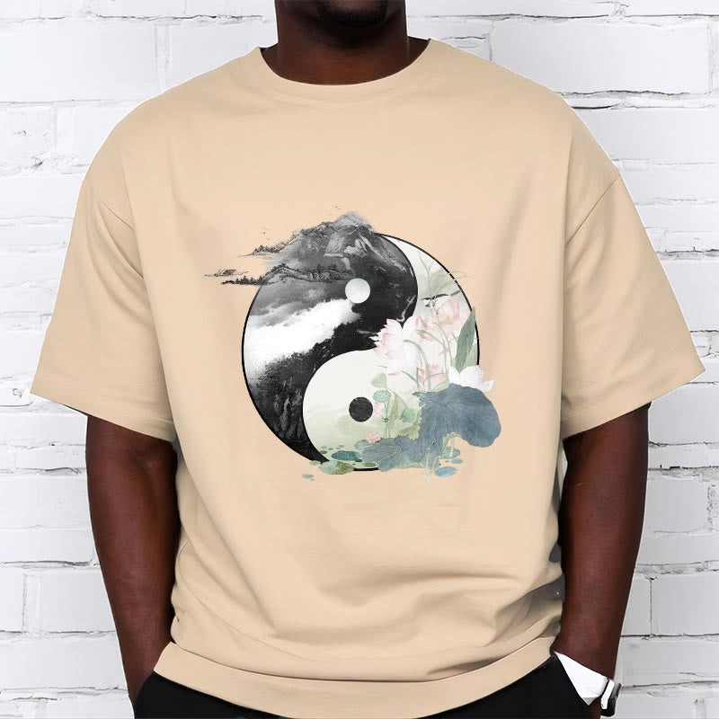T-shirt en coton avec peinture à l' Buddha Stones et feuilles de lotus Yin Yang - image 14