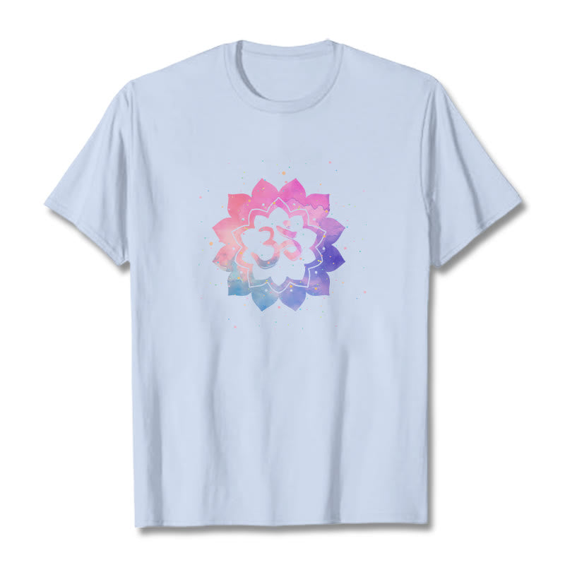 T-shirt en coton avec Buddha Stones Om Lotus coloré - Cyan clair - 2XL - image 11