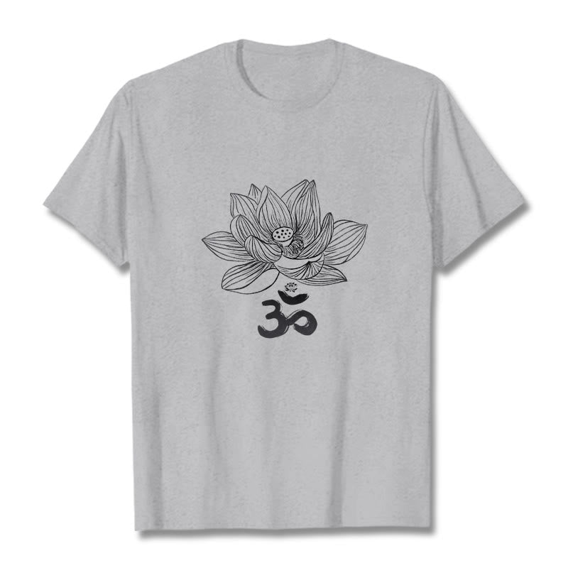 T-shirt en coton avec croquis de Buddha Stones Om Lotus - Gris clair - 2XL - image 10