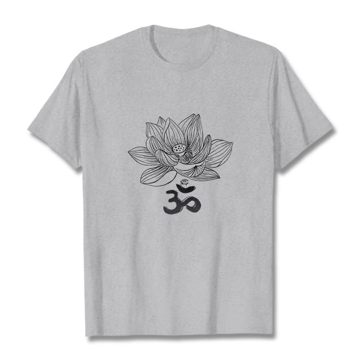 T-shirt en coton avec croquis de Buddha Stones Om Lotus - Gris clair - 2XL - image 10