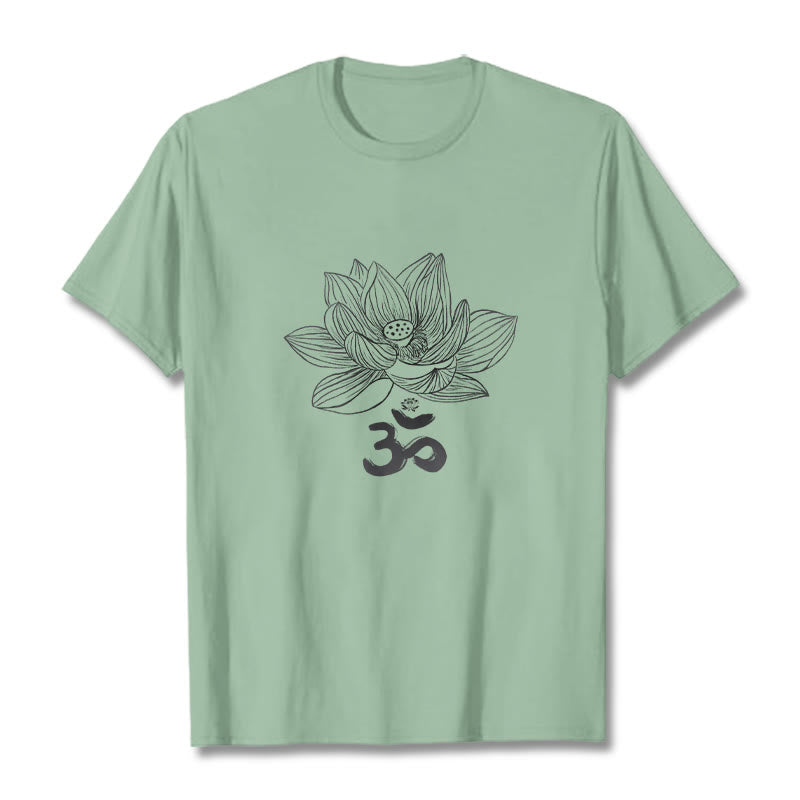 T-shirt en coton avec croquis de Buddha Stones Om Lotus - Vert pâle - 2XL - image 18
