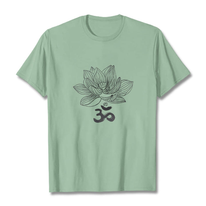 T-shirt en coton avec croquis de Buddha Stones Om Lotus - Vert pâle - 2XL - image 18