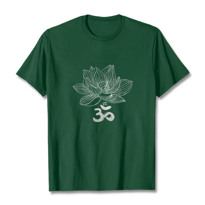 T-shirt en coton avec croquis de Buddha Stones Om Lotus - Vert forêt - 2XL - image 5