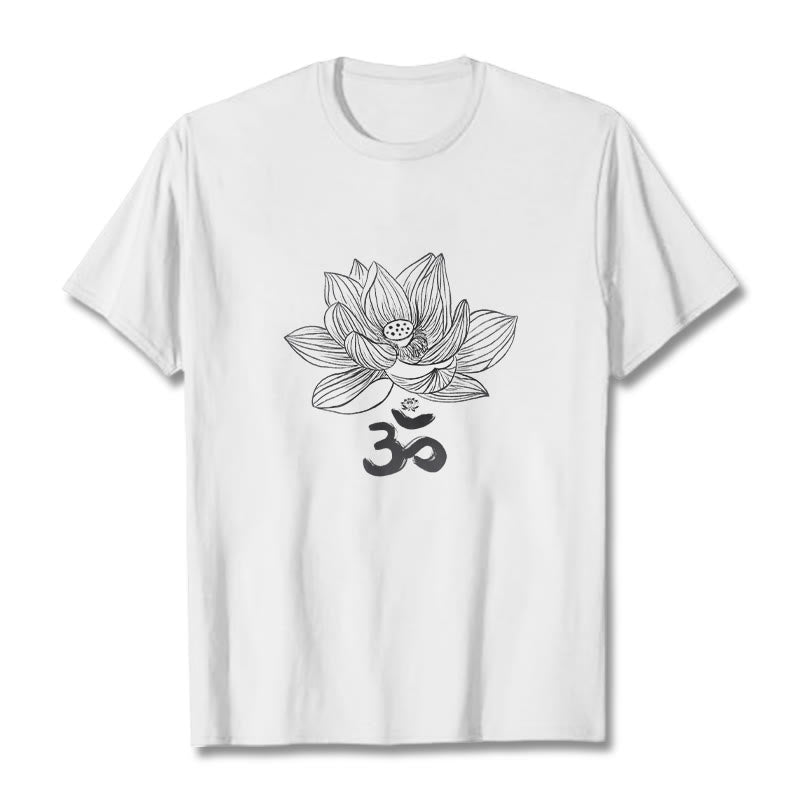 T-shirt en coton avec croquis de Buddha Stones Om Lotus - Blanc - 2XL - image 7