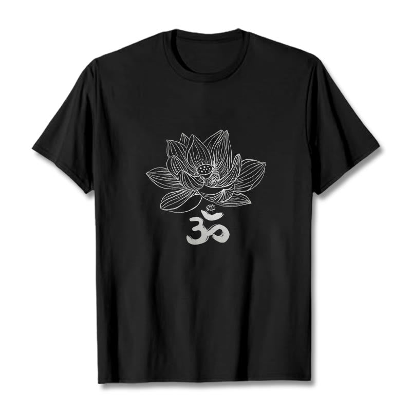 T-shirt en coton avec croquis de Buddha Stones Om Lotus - Noir - 2XL - image 1