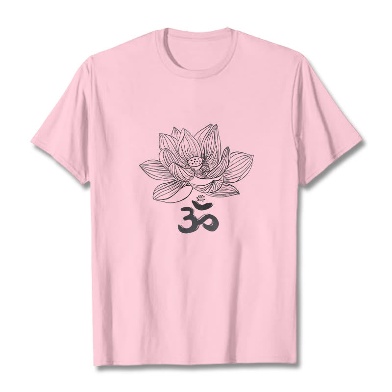 T-shirt en coton avec croquis de Buddha Stones Om Lotus - Rose clair - 2XL - image 14
