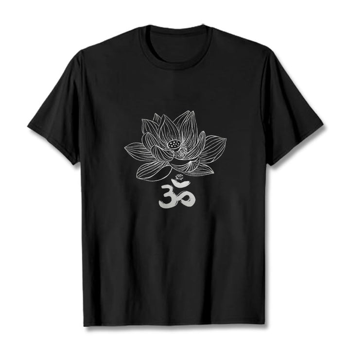 T-shirt en coton avec croquis de Buddha Stones Om Lotus - Noir - 2XL - image 0
