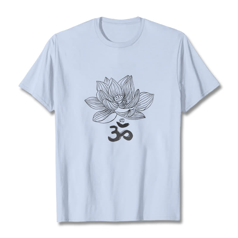 T-shirt en coton avec croquis de Buddha Stones Om Lotus - Cyan clair - 2XL - image 13