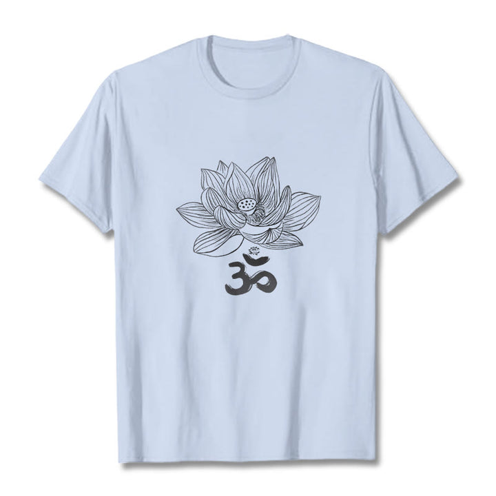 T-shirt en coton avec croquis de Buddha Stones Om Lotus - Cyan clair - 2XL - image 13
