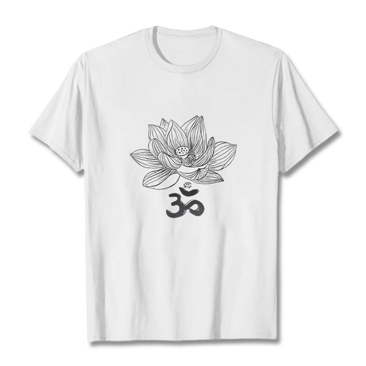 T-shirt en coton avec croquis de Buddha Stones Om Lotus - Blanc - 2XL - image 8