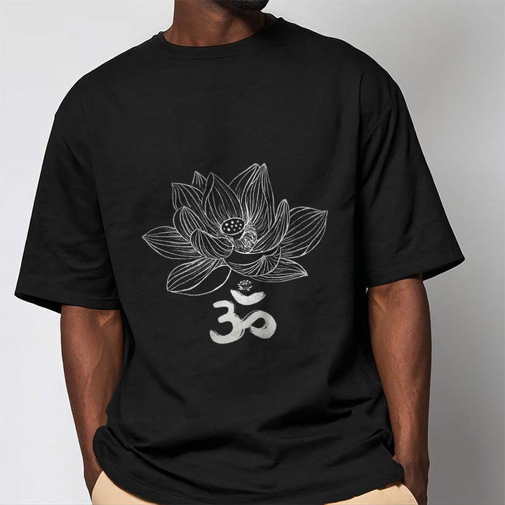 T-shirt en coton avec croquis de Buddha Stones Om Lotus - image 2