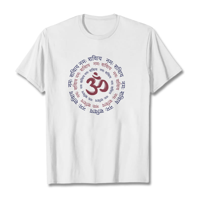 T-shirt en coton avec le personnage du mantra OM de Buddha Stones et le symbole du sanskrit - Blanc - 2XL - image 1