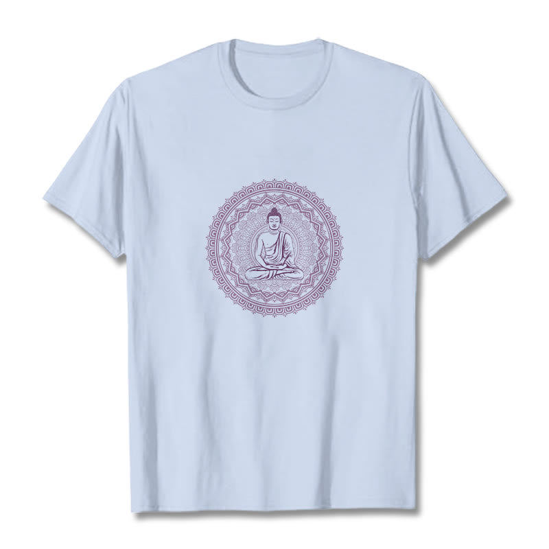 T-shirt en coton avec Buddha Stones et mandala - Cyan clair - 2XL - image 16