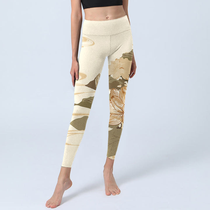 Leggings de fitness en tissu lycra beige à imprimé fleur de lotus Buddha Stones pour femmes - image 6