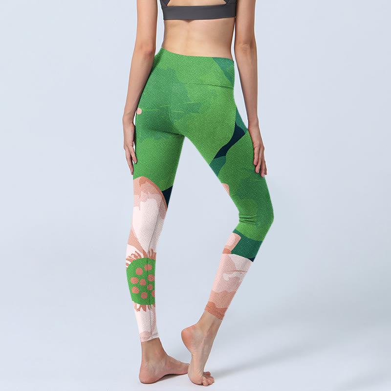 Leggings de sport en lycra imprimé fleur de lotus vert Buddha Stones Pantalon de yoga pour femme - image 5