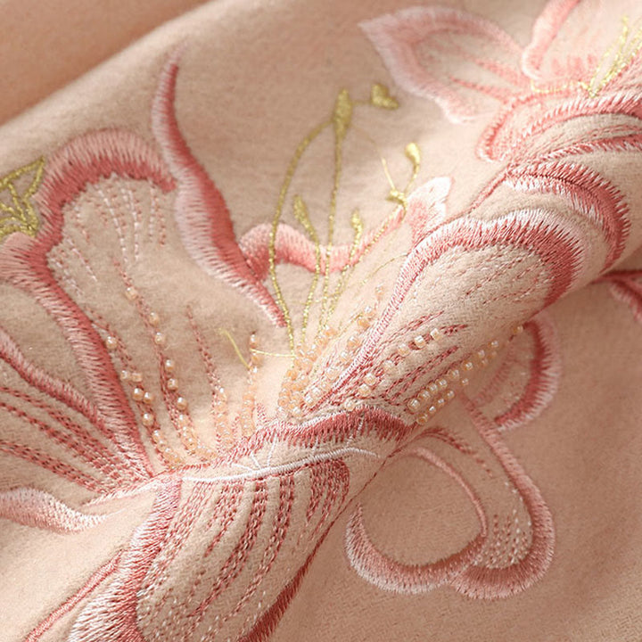 Châle en laine avec Buddha Stones et pompon brodé de lys, écharpe de voyage confortable pour l'hiver - image 5