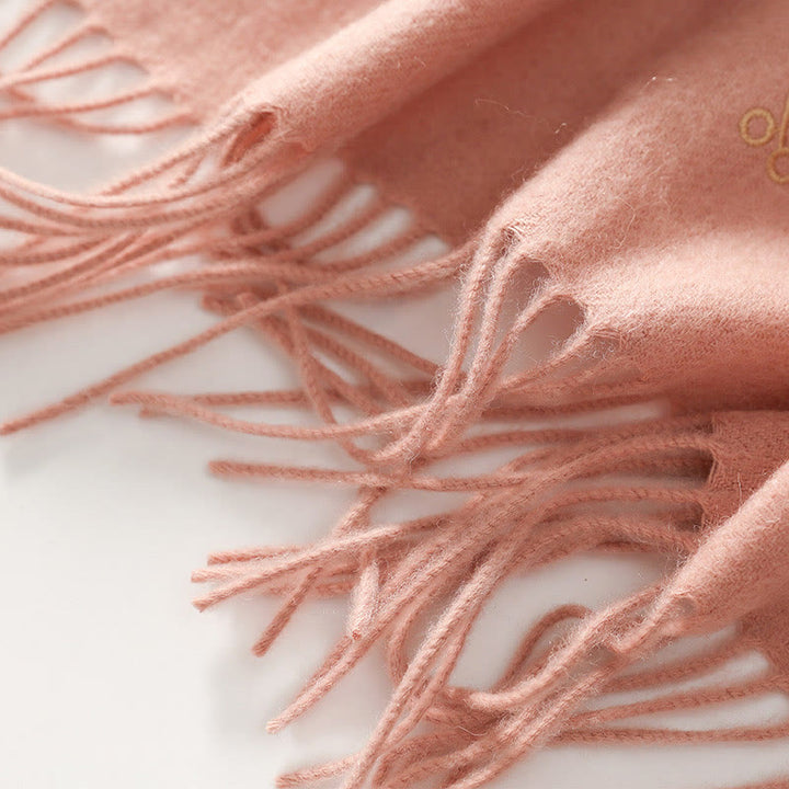 Châle en laine avec Buddha Stones et fleurs rouges, broderie de feuilles, pompon, écharpe de voyage confortable pour l'hiver