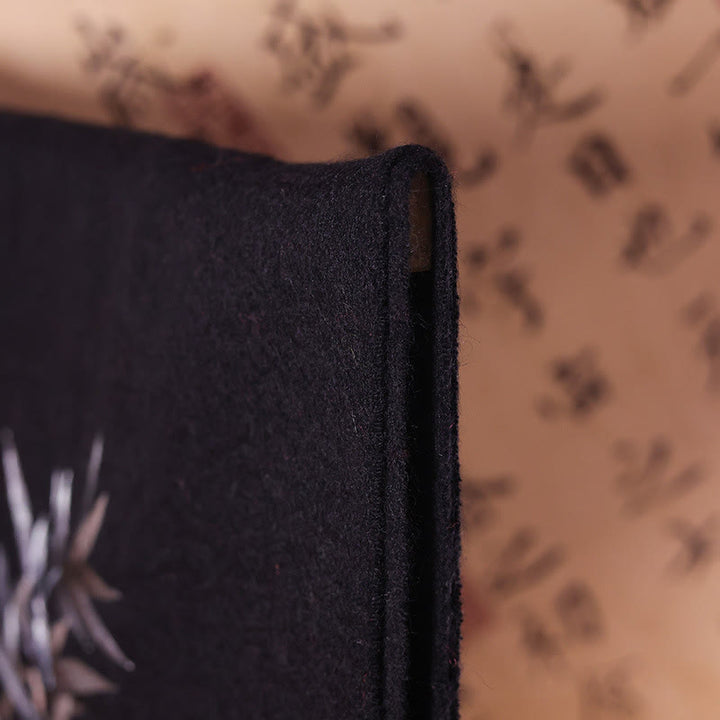 Châle en laine avec Buddha Stones et broderie de feuilles de bambou et pompon pour l'hiver