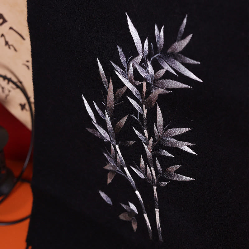 Châle en laine avec Buddha Stones et broderie de feuilles de bambou et pompon pour l'hiver