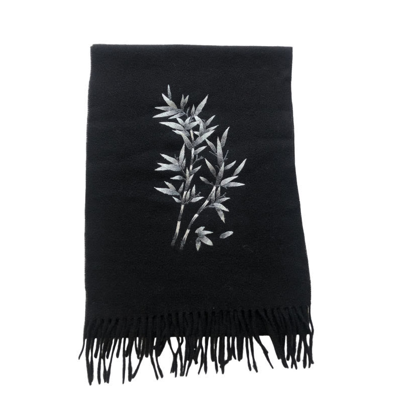 Châle en laine avec Buddha Stones et broderie de feuilles de bambou et pompon pour l'hiver - image 5