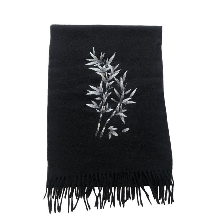 Châle en laine avec Buddha Stones et broderie de feuilles de bambou et pompon pour l'hiver - image 5