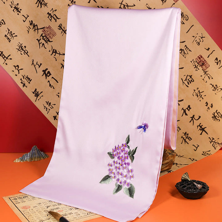 Châle en polyester avec Buddha Stones, papillon Yulan, bambou, pie, broderie Suzhou, écharpe de voyage confortable pour l'hiver - Hortensia papillon LavenderBlush 183*32cm - image 13