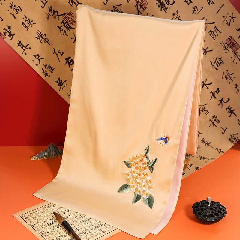 Châle en polyester avec Buddha Stones, papillon Yulan, bambou, pie, broderie Suzhou, écharpe de voyage confortable pour l'hiver - Hortensia PeachPuff Papillon 183*32cm - image 9