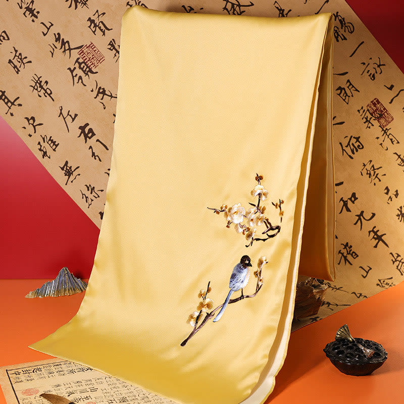 Châle en polyester avec Buddha Stones, papillon Yulan, bambou, pie, broderie Suzhou, écharpe de voyage confortable pour l'hiver - Branche de pie mocassin 183*32cm - image 8