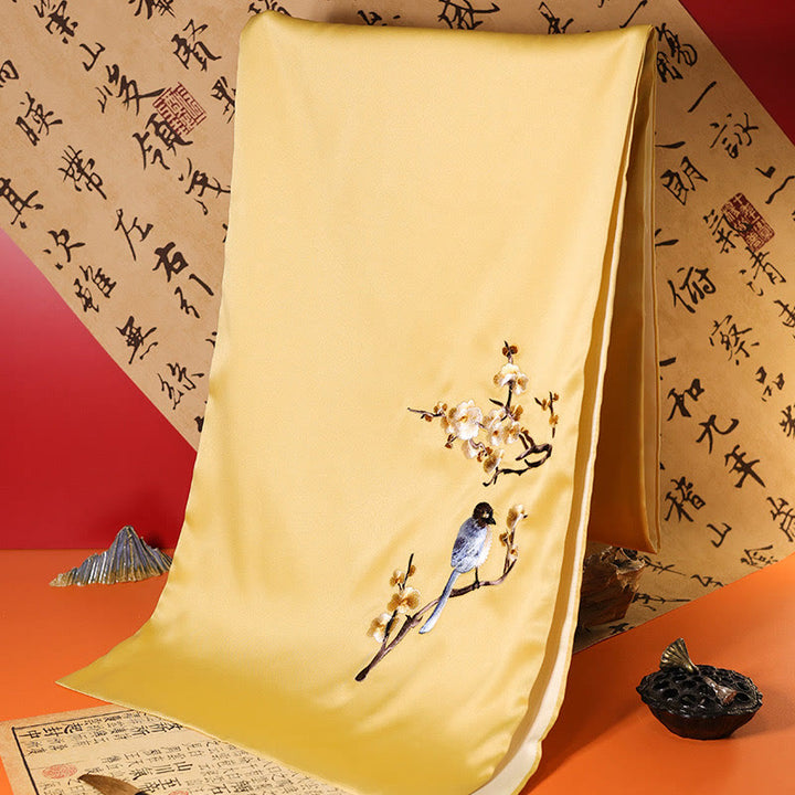 Châle en polyester avec Buddha Stones, papillon Yulan, bambou, pie, broderie Suzhou, écharpe de voyage confortable pour l'hiver - Branche de pie mocassin 183*32cm - image 8