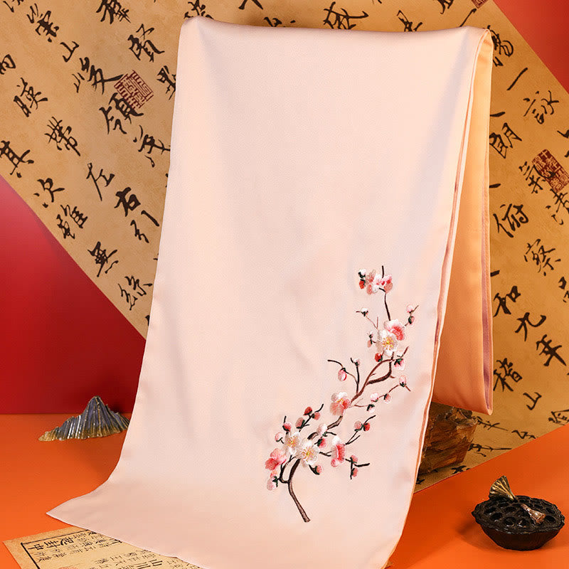 Châle en polyester avec Buddha Stones, papillon Yulan, bambou, pie, broderie Suzhou, écharpe de voyage confortable pour l'hiver - MistyRose Wintersweet 183*32cm - image 11