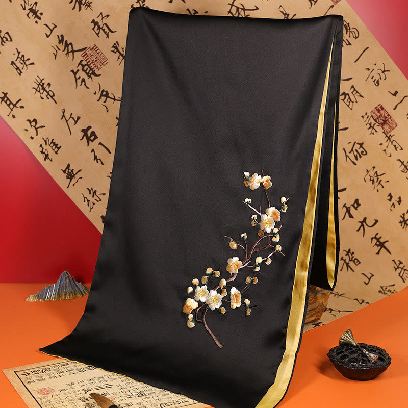 Châle en polyester avec Buddha Stones, papillon Yulan, bambou, pie, broderie Suzhou, écharpe de voyage confortable pour l'hiver - Reine-d'hiver noire 183*32cm - image 15