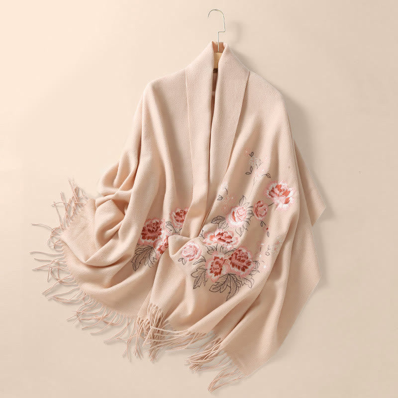Châle en laine avec Buddha Stones et broderie de pivoine rouge, écharpe de voyage confortable pour l'hiver - image 11