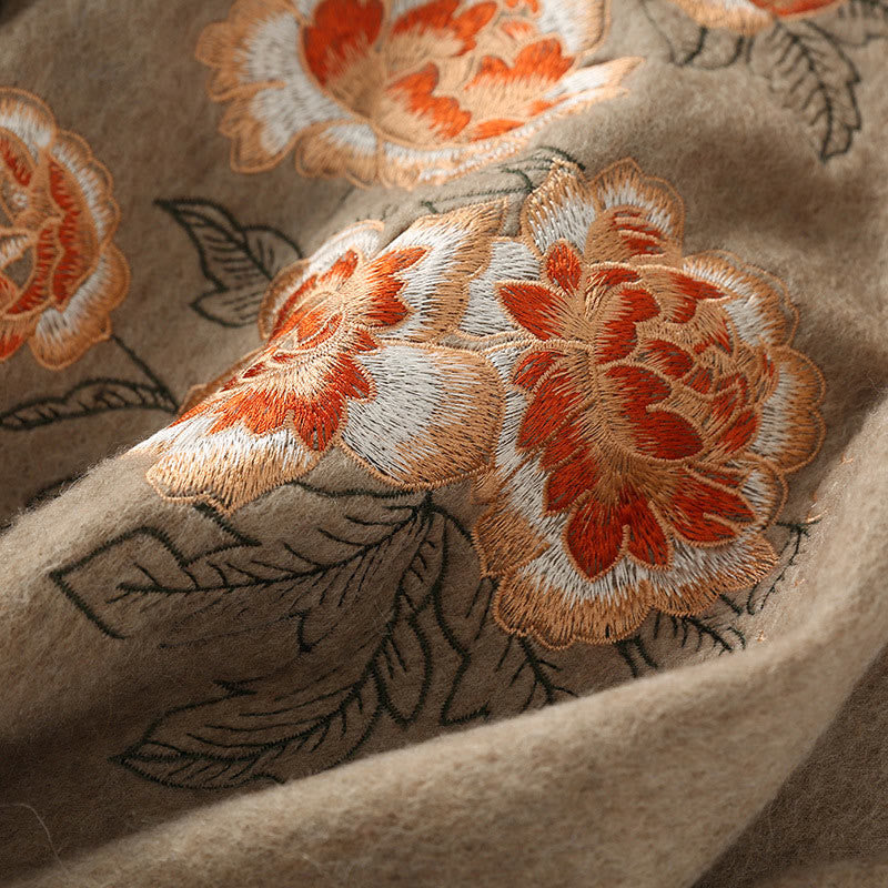 Châle en laine avec Buddha Stones et broderie de pivoine rouge, écharpe de voyage confortable pour l'hiver - image 1