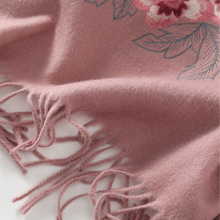 Châle en laine avec Buddha Stones et broderie de pivoine rouge, écharpe de voyage confortable pour l'hiver - image 7