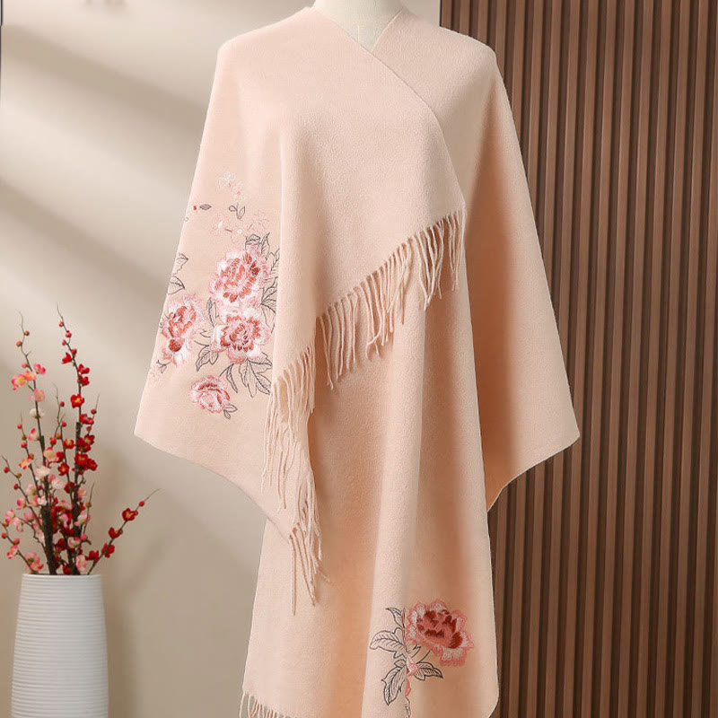 Châle en laine avec Buddha Stones et broderie de pivoine rouge, écharpe de voyage confortable pour l'hiver - PeachPuff - 200 x 60 cm - image 10