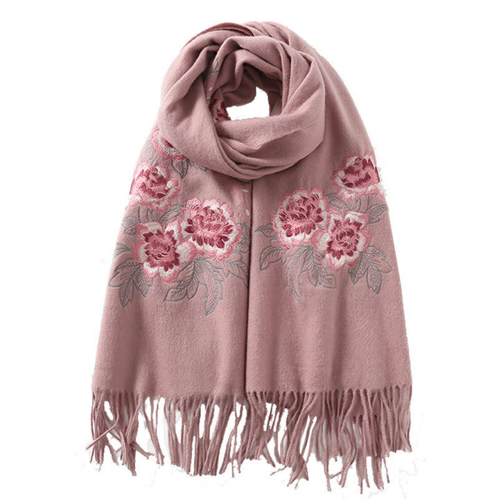 Châle en laine avec Buddha Stones et broderie de pivoine rouge, écharpe de voyage confortable pour l'hiver - image 9