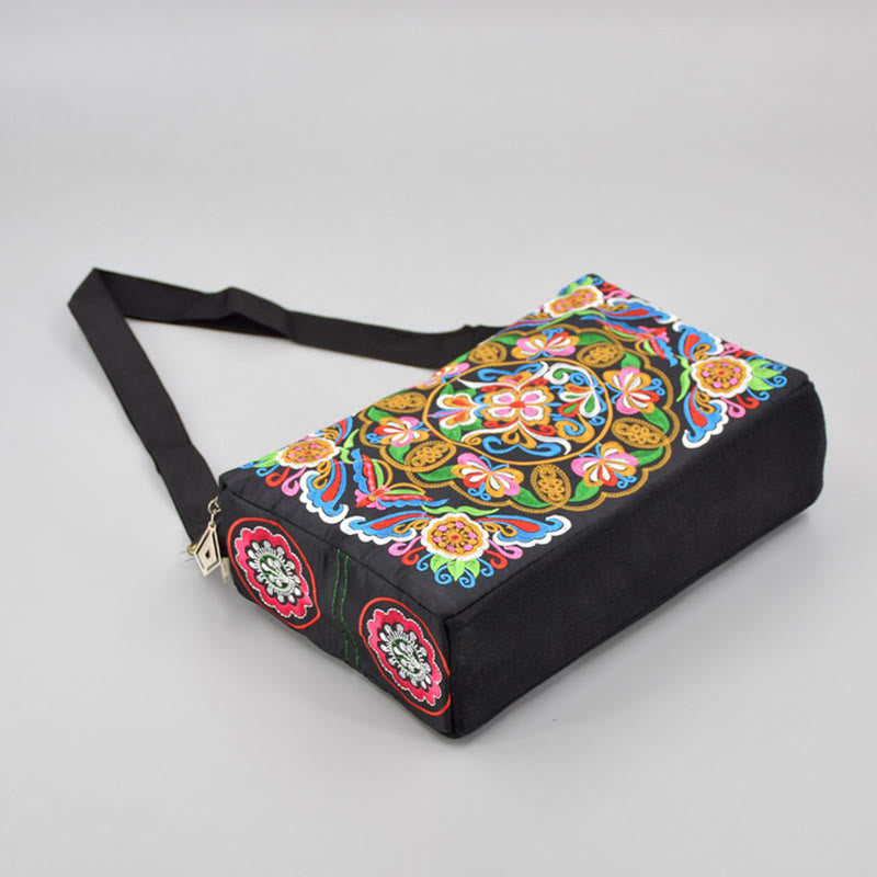 Sac à main en toile brodé recto verso Buddha Stones Galsang Inula Fleur Pivoine Paon