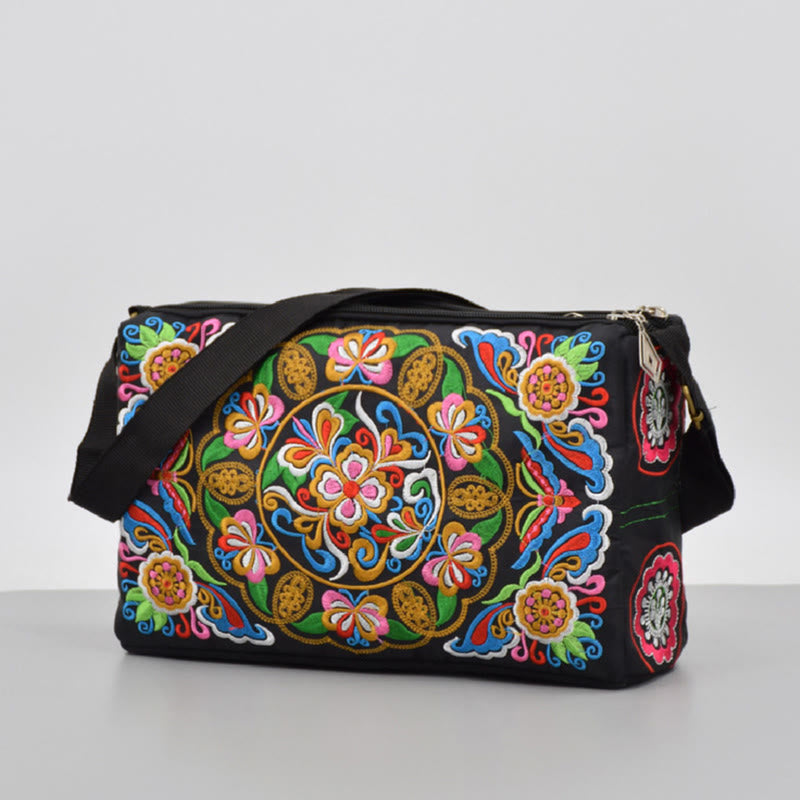 Sac à main en toile brodé recto verso Buddha Stones Galsang Inula Fleur Pivoine Paon